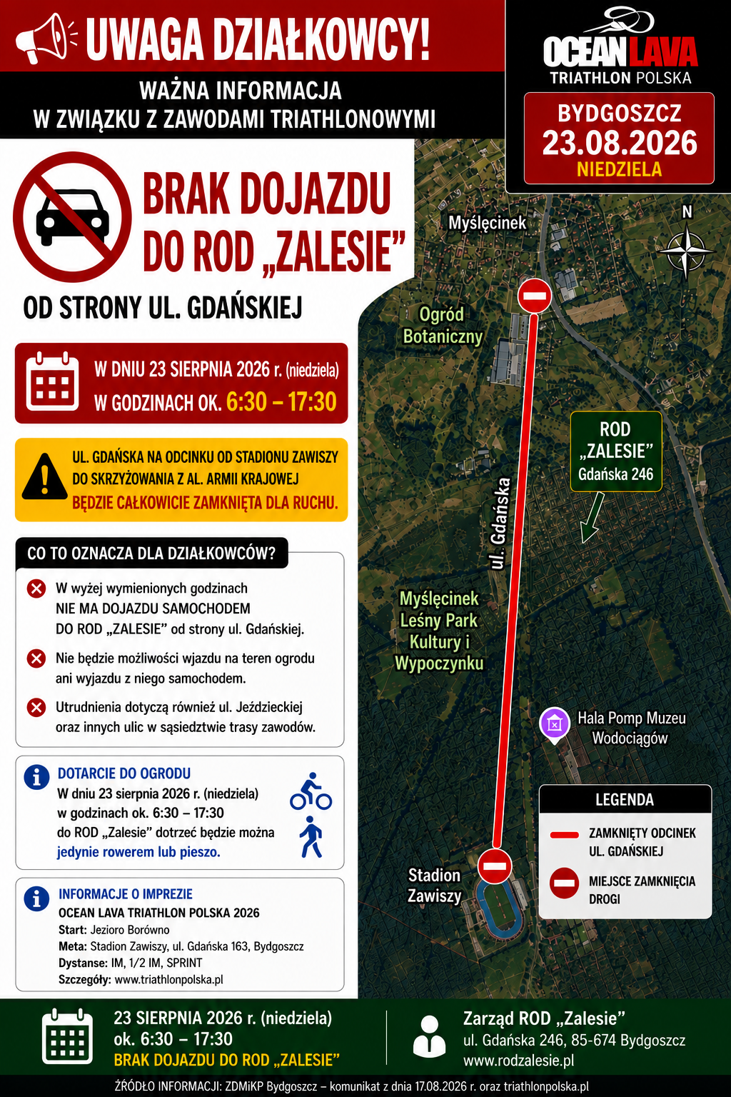 Triathlon brak dojazdu do ROD